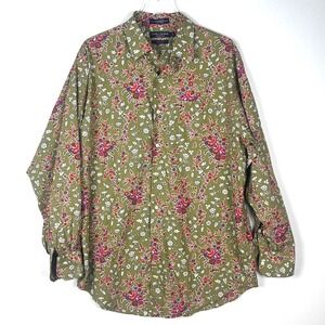 Daniel Cremieux  Mens Shirt L Green Floral Cotton Button Up Teacher Professor